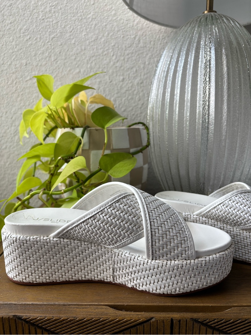 J/SLIDES White Woven Platform Slide Sandals